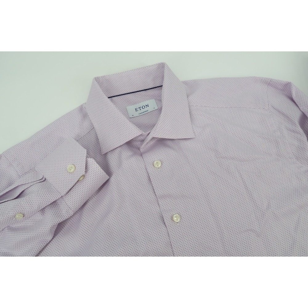 ETON Mens 17 Contemporary Fit Purple Checks Button Front Dress Shirt Size 43